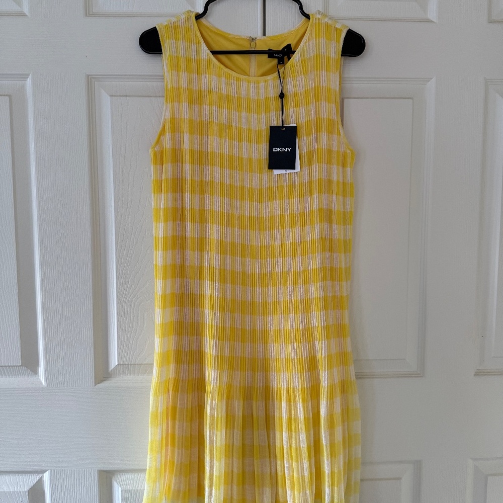 DKNY Yellow and White Pleated Midi Sundress NWT